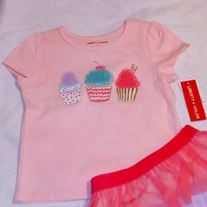 💚 Liberty&Valor 2 PC Pink T-shirt/Multicolor Lining Tutu Skirt 5